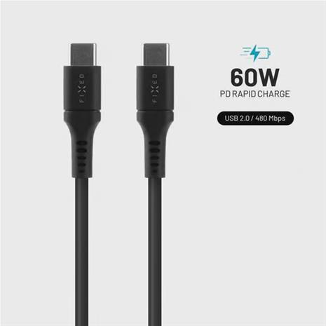 FIXED LIQUID Silikonikaapeli 60W USB-C/C 2m Musta