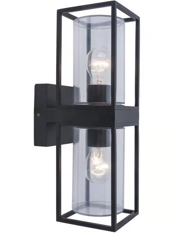 FLAIR-ulkoseinävalaisin, musta, 39 cm, 2 x E27, IP44