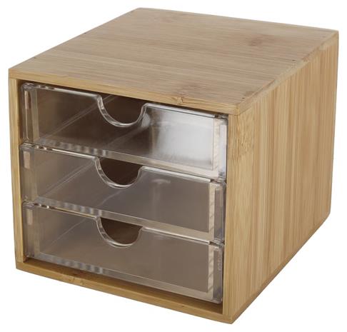 Meikkiteline, jossa 3 laatikkoa, bambu