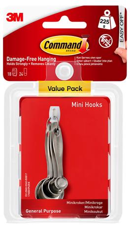 Command Value Pack Itsekiinnittyvät minikoukut, valkoinen, 18 kpl