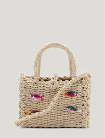Mango Mini Raffia Bag With Fish Design - Multi/patterned - ONE SIZE