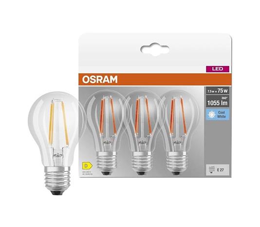 OSRAM-LED-filamenttilamppu E27 Base 7,5W 4000K 3 x