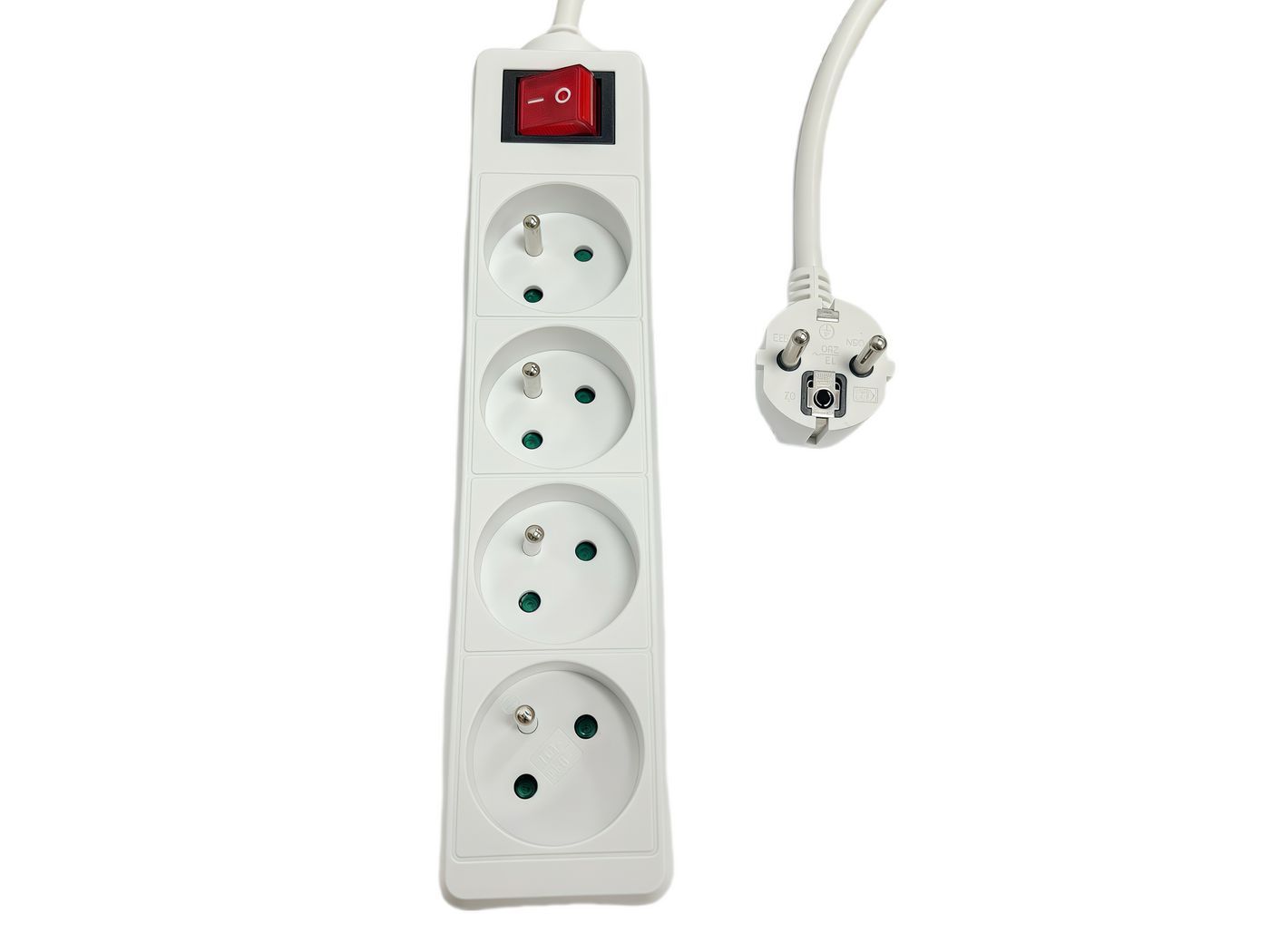 Microconnect MC-PSOO040500FRW, 5 m, Tyyppi E, Valkoinen, 4 AC-pistorasia(a), 250 V, 16 A