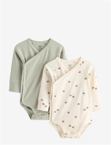 LINDEX 2-Pack Ribbed Wrap Bodysuits - LIGHT DUSTY GREEN - 68