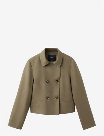 MANGO Double-Breasted Linen Jacket - BEIGE - KHAKI - M