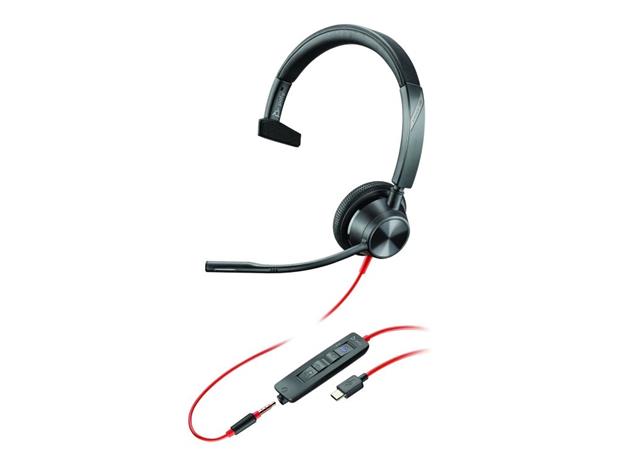 HP Poly Blackwire 3315 Monaural Microsoft Teams Certified USB-C Headset +3.5mm Plug +USB-C/A Adapter