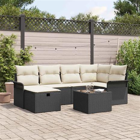 vidaXL Puutarhasohva Setti 7 pcs Musta ja Kerma polyrottinki – kuva 4/4