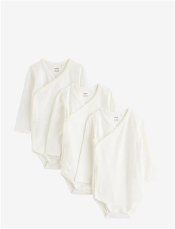 LINDEX 3-Pack Solid Wrap Bodysuits - LIGHT DUSTY WHITE - 56