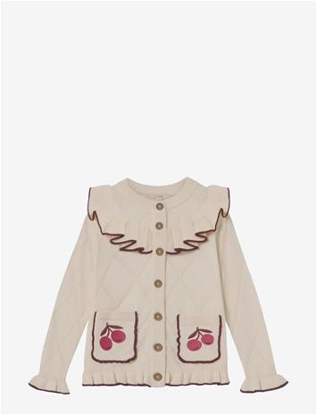 FLIINK Nova Embr. Ruffle Cardigan - SANDSHELL - 92/98