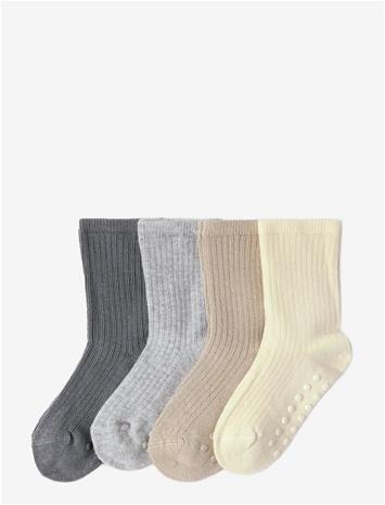 LINDEX Sock 4P Rib Solid - DUSTY BEIGE - 16/18