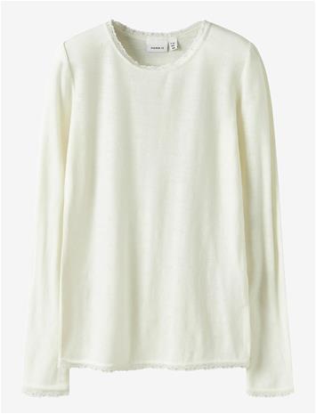 NAME IT Nkfwang Wool Needle Ls Top Solid - SNOW WHITE - 134-140