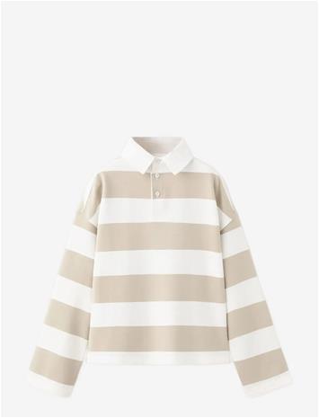 MANGO Oversized Striped Polo Sweatshirt - LT PASTEL BROWN - 140 – kuva 2/2