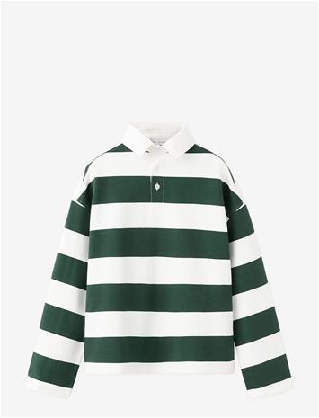 MANGO Oversized Striped Polo Sweatshirt - DARK GREEN - 116