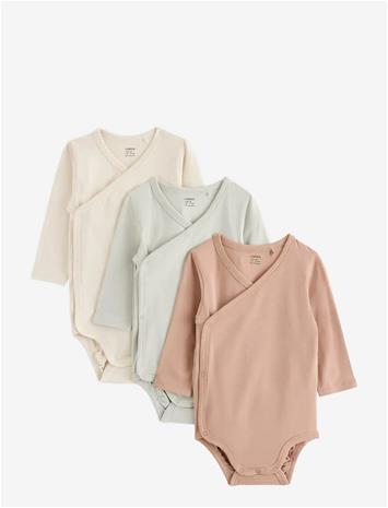 LINDEX 3-Pack Solid Wrap Bodysuits - LIGHT KHAKI - 56