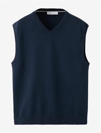 MANGO Fine Knit V-Neck Jumper - NAVY - 152