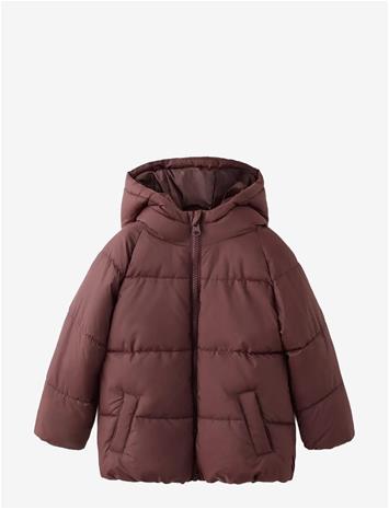 MANGO Hood Puffer Coat - DARK RED - 92