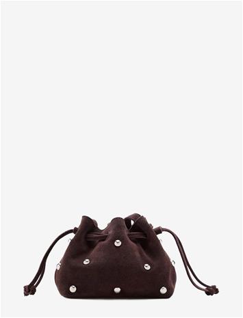 MANGO Mini Leather Bucket Bag - DARK BROWN - One Size