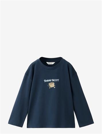 MANGO Printed Cotton-Blend T-Shirt - NAVY - 86