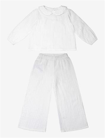 MANGO Full Cotton Textured Pyjamas Set - NATURAL WHITE - 116