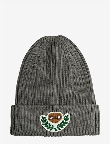 MINI RODINI E.t Patch Knitted Rib Fold Up Hat - GREY - 48/50