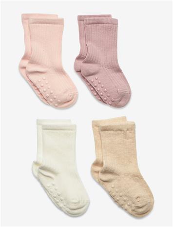 LINDEX Sock 4P Rib Solid - LIGHT DUSTY PINK - 22/24