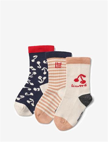 LIEWOOD Silas Socks 3-Pack - CHERRY BLOSSOM / CLASSIC NAVY - 19/21