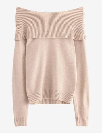 LINDEX Sweater Knitted Fold Down - BEIGE MELANGE - 170