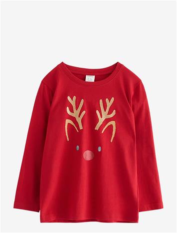 LINDEX Top Ls Reindeer 3D - DARK RED - 104