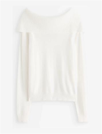 LINDEX Sweater Knitted Fold Down - OFF WHITE - 170