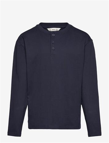 MANGO Buttoned Cotton T-Shirt - NAVY - 5-6