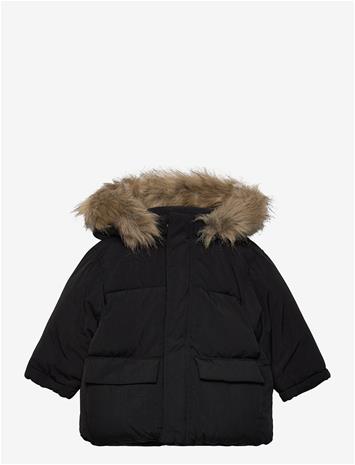 MANGO Puffer Coat With Fur-Effect Hood - BLACK - 2-3
