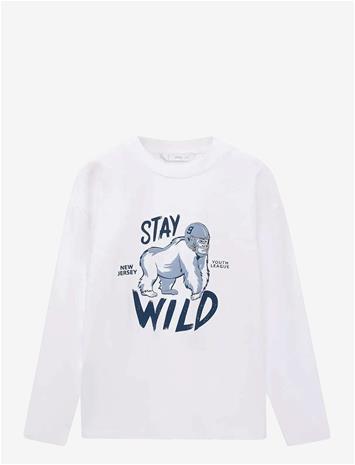 MANGO Short-Sleeved Printed T-Shirt - WHITE - 9-10