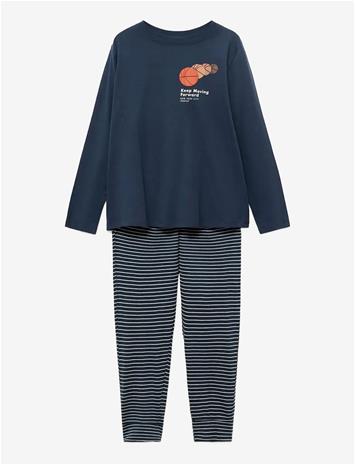 MANGO Striped Long Pyjamas - NAVY - 9-10
