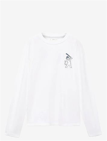 Mango Printed Cotton-Blend T-Shirt - White - 5-6