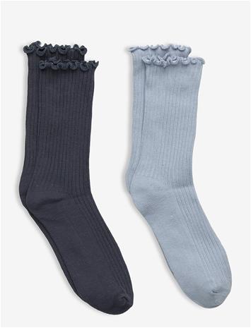 MANGO 2 Pack Ribbed Socks - LT-PASTEL BLUE - L