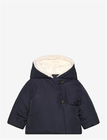 MANGO Anorak With Shearling-Effect Hood - NAVY - 6-9M