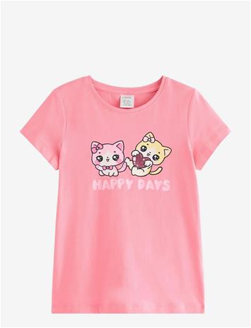 LINDEX Top Ss Cats With Sequins Plcem - PINK - 92