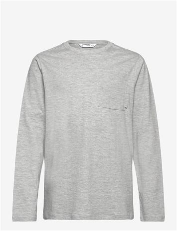 MANGO Long-Sleeved T-Shirt With Pocket - MEDIUM GREY - 140