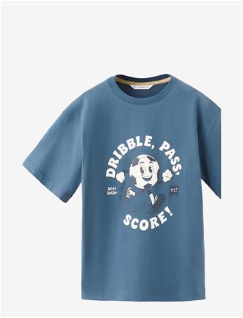 MANGO Printed Cotton-Blend T-Shirt - MEDIUM BLUE - 152