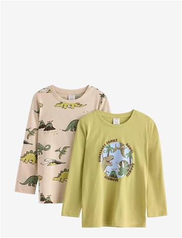 LINDEX Top Ls Dino 2 Pack - LIGHT DUSTY GREEN - 92