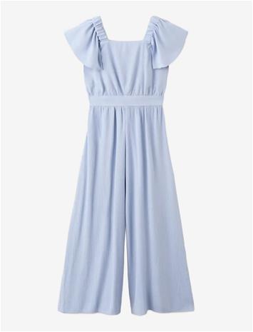 MANGO Textured Playsuit With Ruffled Sleeves - MEDIUM BLUE - 164