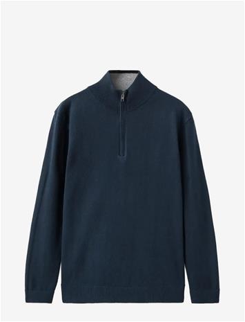 MANGO Zip Neck Jumper - NAVY - 116