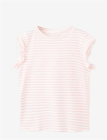 MANGO Ruffled Striped T-Shirt - PINK - 152