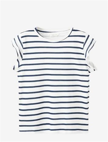 MANGO Ruffled Striped T-Shirt - NAVY - 128