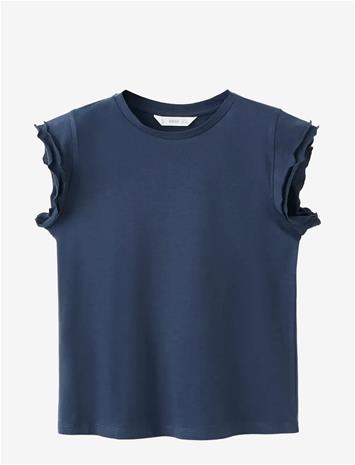 MANGO Short-Sleeved Ruffle T-Shirt - NAVY - 116