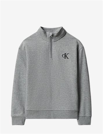 CALVIN KLEIN Terry Monogram Flock Half Zip - MEDIUM GREY HEATHER - 128