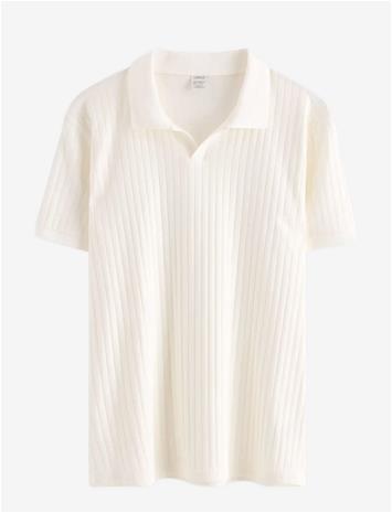 LINDEX Ribbed Top With Collar - OFF WHITE - 128