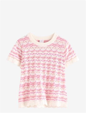 LINDEX Pattern-Knit Top With Short Sleeve - LIGHT DUSTY WHITE - 116 – kuva 2/2