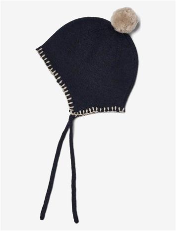 WHEAT Knit Bonnet Pomma - NAVY - 3-9M