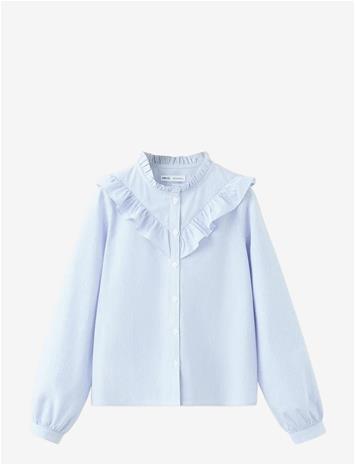 MANGO Ruffled Cotton Shirt - MEDIUM BLUE - 128